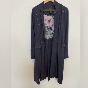 Aratta Silent Journey Charcoal Coat with Floral Embroidery Military style button